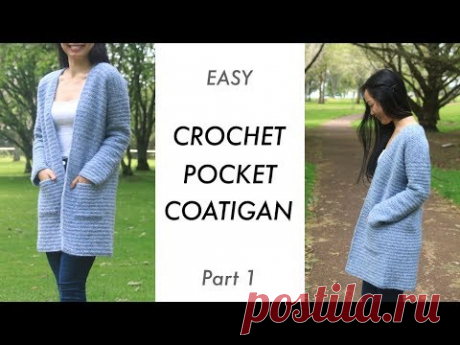 Crochet Pocket Cardigan Coat - Stonewash Coatigan Easy Tutorial - Part 1