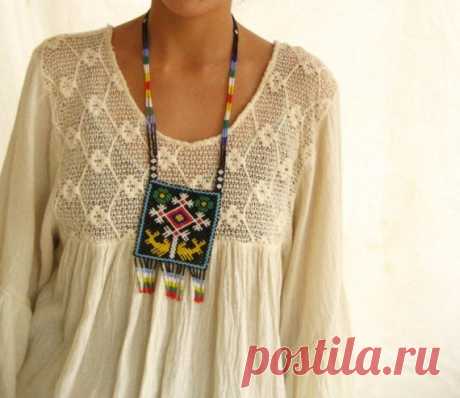 Gods Eye HUICHOL Unique accesorie Necklace Mexican by AidaCoronado