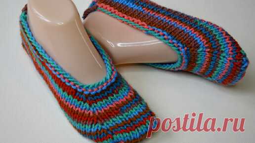 Бесшовные тапочки - следки из остатков пряжи на двух спицах | Knit.Tasha | Дзен