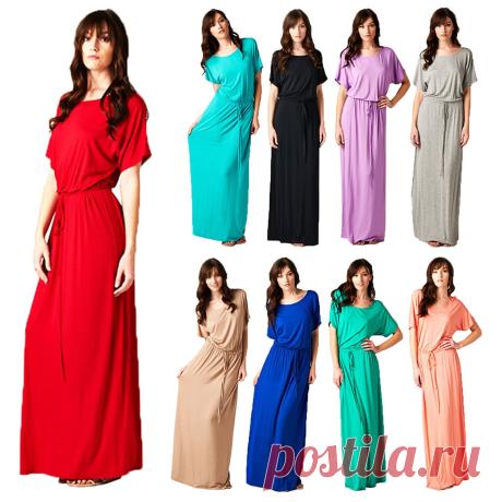 New Ladies Sexy Short Sleeve Dolman Batwing Boyfriend Long Maxi Dress Drawstring | eBay