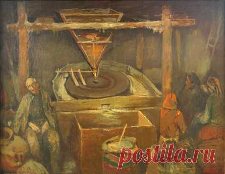 Հուշերի ջրաղացում. Էդուարդ Արծրունյան
Memories of the mill. Edward Artsrunyan
.Ջրաղացում, 1971
In the mill 1971
Ջրաղացում, 1989 թ
«Ռեմբրանտին շատ կսիրեմ, ինձ նման ջրաղացպանի որդի էր, ինքն էլ շատ ջրաղաց կնկարեր»,-ասել է նկարիչ Էդուարդ Արծրունյանը:
Իրականում ջրաղացը Արծրունյանի մանկության հուշերի և իրական կյանքի հանգրվանն է, որը նրան թույլ է տվել ստեղծելու իր` արծրունյանական աշխարհը, որով էլ նա առանձնանում է իր վրձնակից ընկերներից: