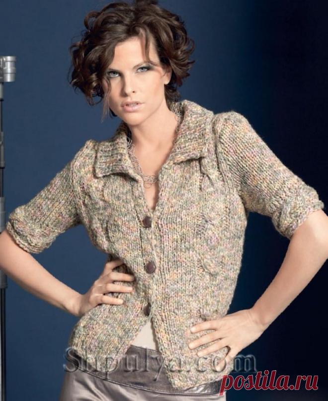 Вязаный жакет с отложным воротником — Shpulya.com - схемы с описанием для вязания спицами и крючком