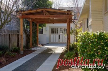 Дизайн парковки на участке - стоянка для машины, газонные решетки, георешетка, навес для машины, тротуарная плитка