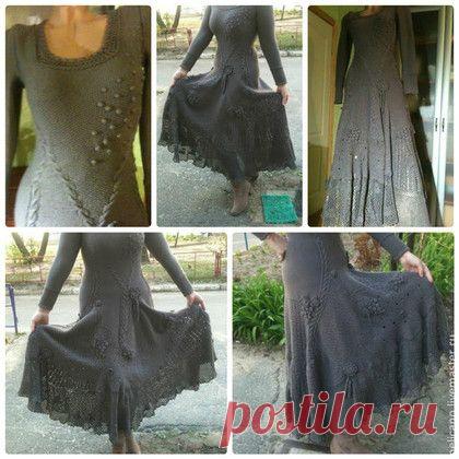 Купить Вязанное платье Бохо -стиль - темно-серый, однотонный, платье в пол, платье вязаное