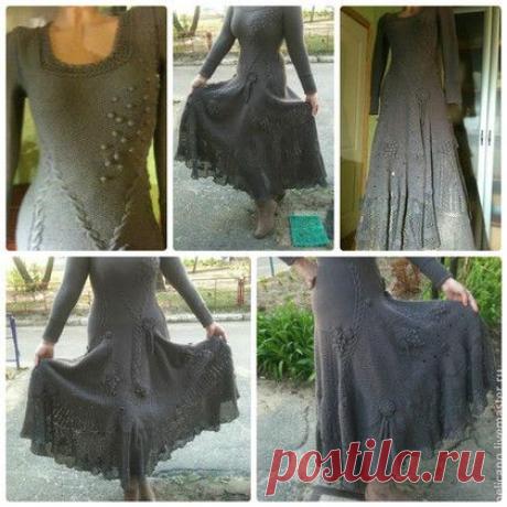 Купить Вязанное платье Бохо -стиль - темно-серый, однотонный, платье в пол, платье вязаное