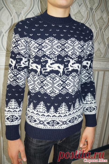 Мужская кофта вяжем вместе видео №2 Вяжем вместе свитер 52 размера пряжа тонкая в 100 гр. 390 м .спицы №2. Техника вязания двухсторонний жаккард .