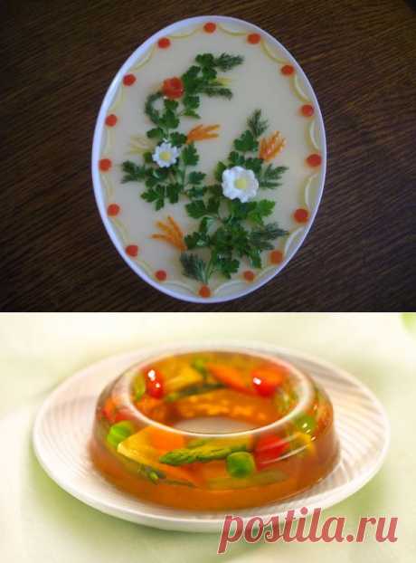 Украшение заливных блюд.