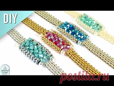 How to make a custom beaded bracelet with 4 mm bicone crystals and seed beads using peyote stitch.