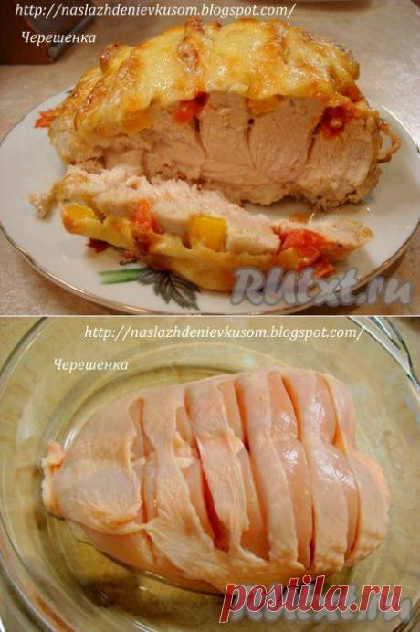 Куриная грудка, запеченная с черри и перцем в йогурто-чесночном соусе
