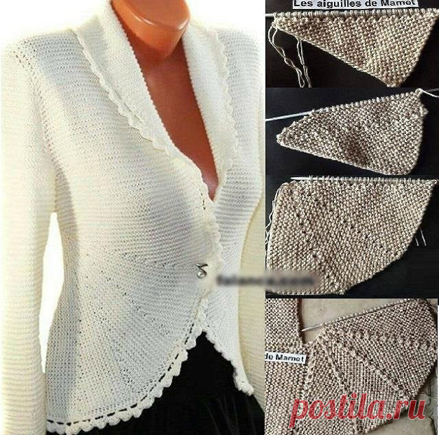 Стильный жакет платочной вязкой Размеры: S - M - L - XL – XXL - XXXL Измерения: Объем груди: 84-92-100-110-120-134 см Длина: 54-56-58-60-62-64 см Потребуется: • Пряжа DROPS Fabel от Garnstudio: 400-400-450-500-550-600 г – цвет 905 (черно-белая секционная пряжа), 50-50-50-50-100-100