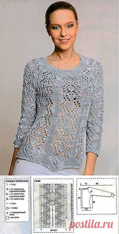 Ажурный легкий пуловер реглан связанный спицами - 8 Июля 2010 - Вязание спицами, модели и схемы для вязания на спицах