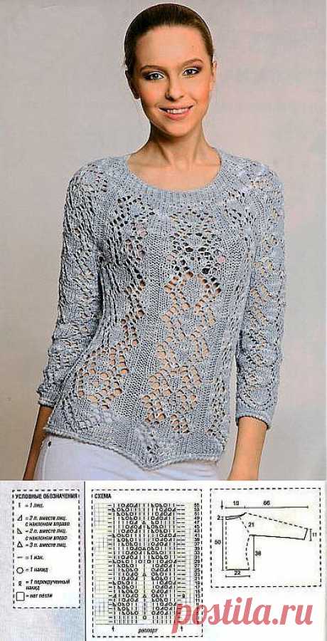 Ажурный легкий пуловер реглан связанный спицами - 8 Июля 2010 - Вязание спицами, модели и схемы для вязания на спицах