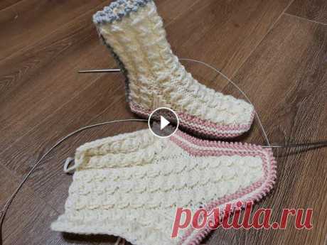 НОСКИ ДОМАШНИЕ СПИЦАМИ БЕЗ ШВОВ. Socks without seams. Носки - сапожки вяжем вместе спицами на 38-39 размер из пряжи Нако Спортвул, в 100 гр.- 120 м....