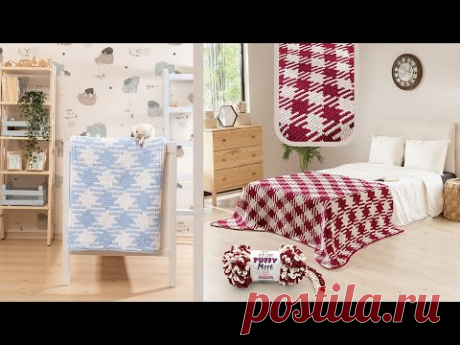 Puffy More ile Kolay Çapraz Ekose - Easy Planned Pooling Blanket -Шотландская Клетка Крест-Накрест