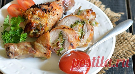 Куриные голени, фаршированные сыром и беконом, пошаговый рецепт с фото