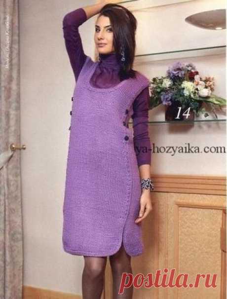 Вязанный сарафан спицами под водолазку. Женский сарафан спицами с описанием