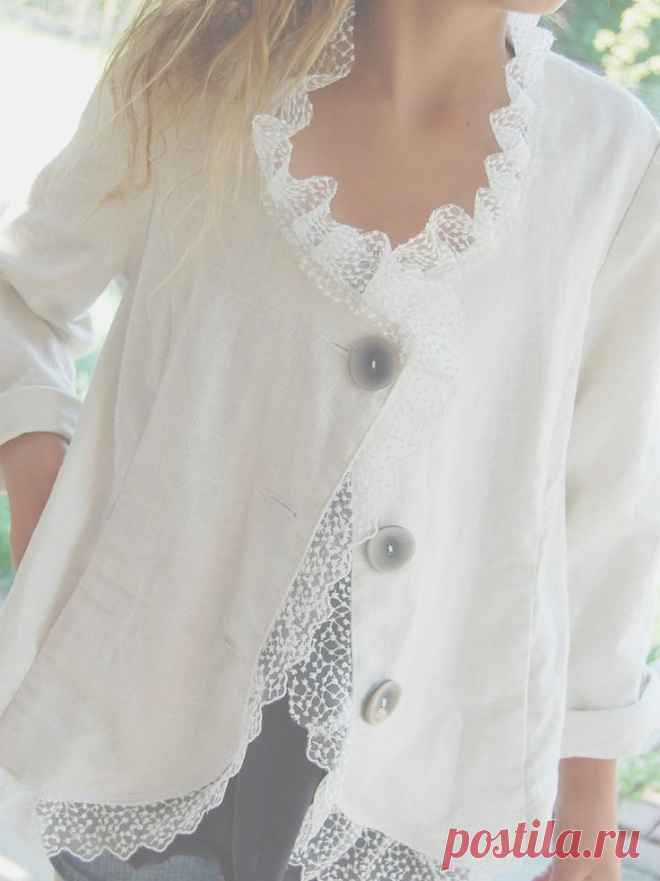 Upcycled Clothing Linen Jacket Blazer Sale White MEDIUM Of Linen and Lace…