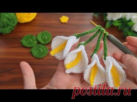 3D⚡Crochet Calla Lily Flower 💯👌Tığ işi Gala Çiçeği.Crochet calla lily flower free pattern.