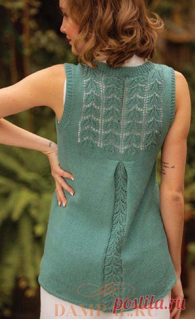 Летняя кофточка украшена не только ажурной кокеткой, но и необычной складкой на спине (Вязание спицами) – Журнал Вдохновение Рукодельницы