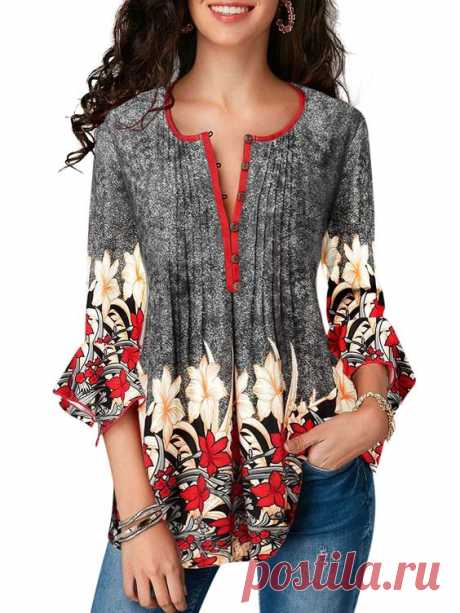 Plus Size Women 3/4 Ruffle Sleeve Casual Tops Blouses Shirts Floral Print Button Down T-Shirt Slim Fit Shirt S-5XLGender: Women Woman,Ladies Lady,FemaleStyle: Women Top,T-Shirt,Blouse,Shirt,TeePattern…