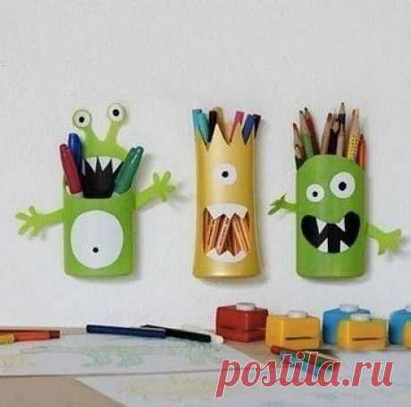 Яркие органайзеры для канцтоваров из подручных материалов