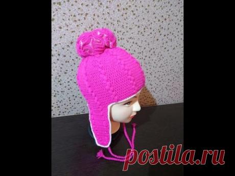 шапочка с помпоном крючком часть 1