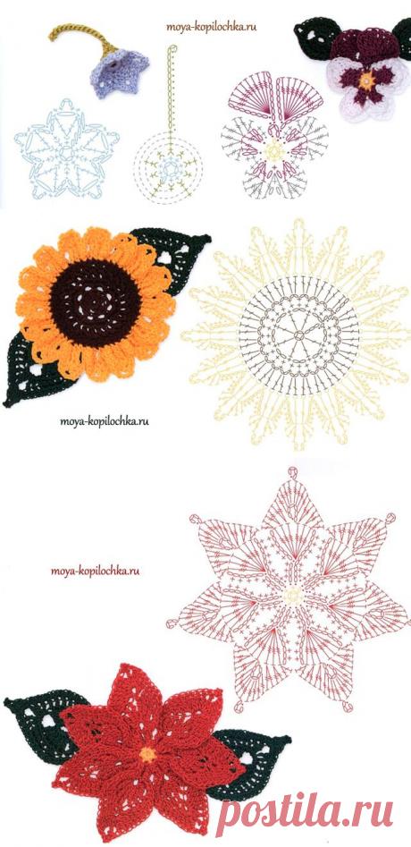Вязаные цветы. 100 цветочных мотивов для вязания крючком со схемами - Вязание - Моя копилочка
