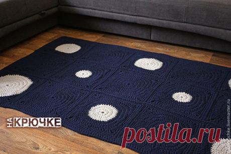 Купить Ковер Космос - тёмно-синий, Вязание крючком, вязаный коврик, вязаный ковер