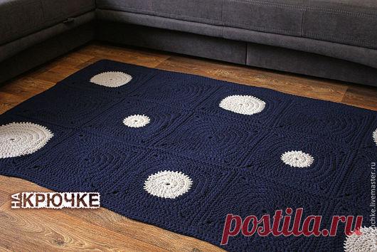 Купить Ковер Космос - тёмно-синий, Вязание крючком, вязаный коврик, вязаный ковер