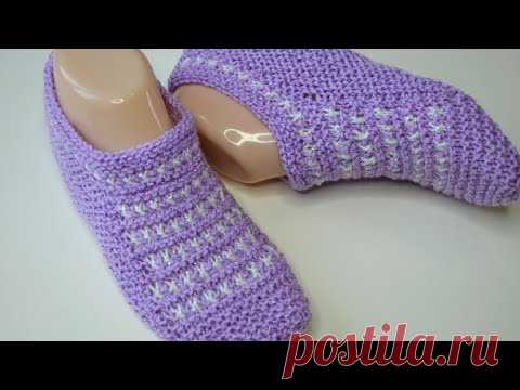 Красивые тапочки следки двумя спицами
