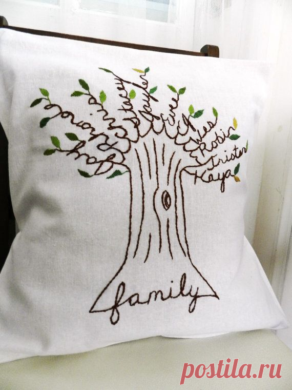 Personalized Family Tree Pillow Cover. Shades of Green. Anniversary. Gift for…