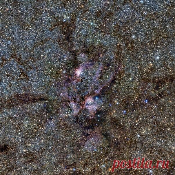 На новом снимке, полученном в ESO с телескопом VISTA -  светящиеся газовые облака и пылевые волокна вокруг молодых горячих звезд. Это инфракрасное изображение, в необычном свете показывающее звездные "ясли" NGC 6357, получено в ходе выполняемого сейчас с телескопом VISTA сканирования Млечного Пути с целью построения подробной структурной карты нашей Галактики, которая позволит понять, как сформировалась наша звездная система. / Физика невозможного!