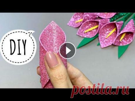 Каллы из фоамирана Букет из фоамирана Цветы Своими руками Мастер- класс Как сделать Каллы из фоамирана своими руками. Цветы из глиттерного фоамирана отлично подойдут для декора комнаты, украшения помещения и ...