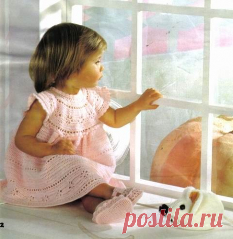 Розовый летний сарафан девочке схема и описание. Нежный сарафан для девочки с круглой кокеткой Розовый летний сарафан девочке схема и описание. Нежный сарафан для девочки с круглой кокеткой