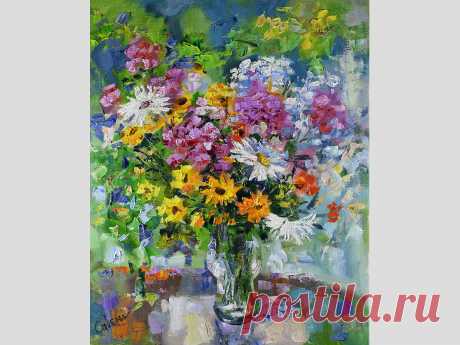 Sunny Bouquet Painting Floral Original Art Impressionism Artwork. Art Divya Gallery Original Oil Painting, Buy Online. Artist Natalya Savenkova
