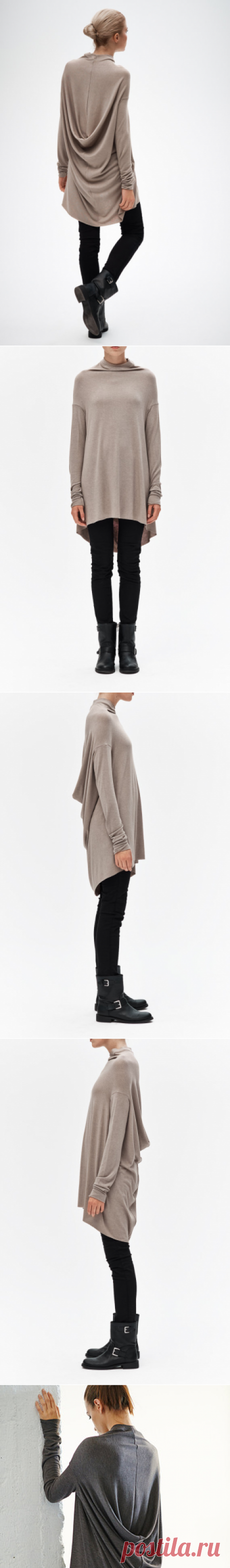 Long Sleeved Tunic Top / Beige Draped Top / Loose Tunic Top /