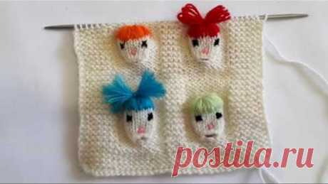 Tutorial. Интересный узор "Детские лица" спицами. Дизайн вышивки и вязания