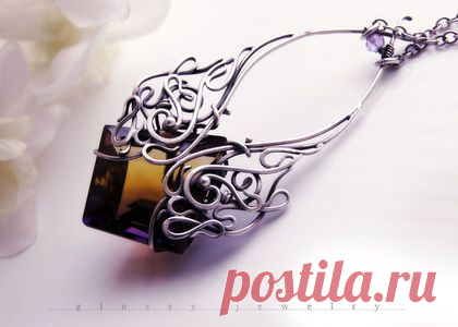 Купить Кулон Ursula - серебряный кулон, фантазийный кулон, кулон с аметрином, золото с фиолетовым, коньячный