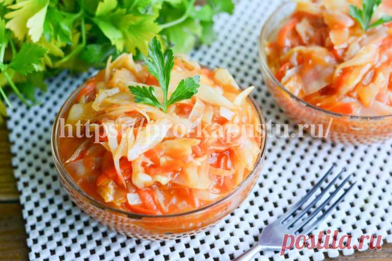 Тушеная капуста с  томатной пастой в сковроде без мяса Тушеная капуста с  томатной пастой по вкусу  выходит изумительной. В меру мягкой, сочной и очень вкусной. Для приготовления данного блюда я советую купить 