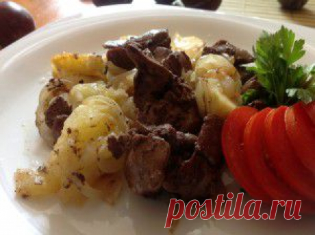 Куриная печень с яблоками
