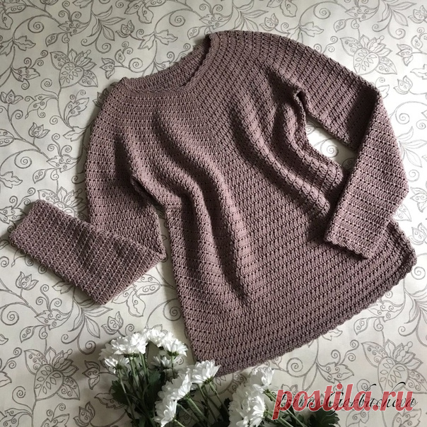 Джемпер/пуловер из Gazzal Baby Cotton, крючок 2,5, вес 525 гр.
Простой, базовый, без выкрутасов