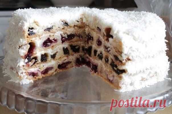 Любителям песочно-ягодных лакомств;) Торт «Вишня в снегу» — Вкусные рецепты