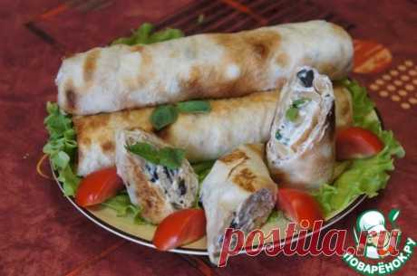 Рулеты из лаваша с брынзой и шампиньонами – кулинарный рецепт