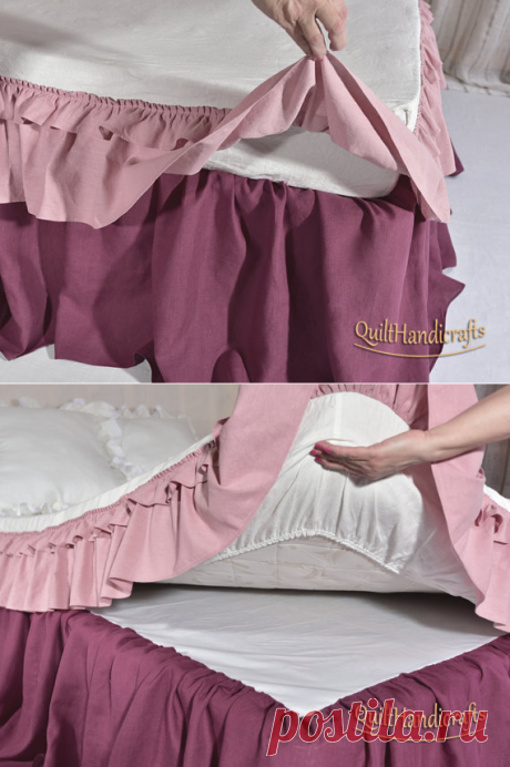 Novelty: Fitted sheet Dust Ruffle linen Flax by QuiltHandicrafts