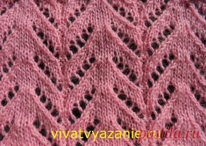 Ажурные полосы-ёлочки спицами: описание Несложный ажурный узор для вязания спицами с описанием, по виду напоминающий ёлочки. Узор несложный, справится начинающая вязальщица.