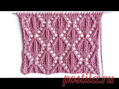 Ажурное полотно с рельефными ромбами / Узор спицами для вязания джемперов, пледов  носков