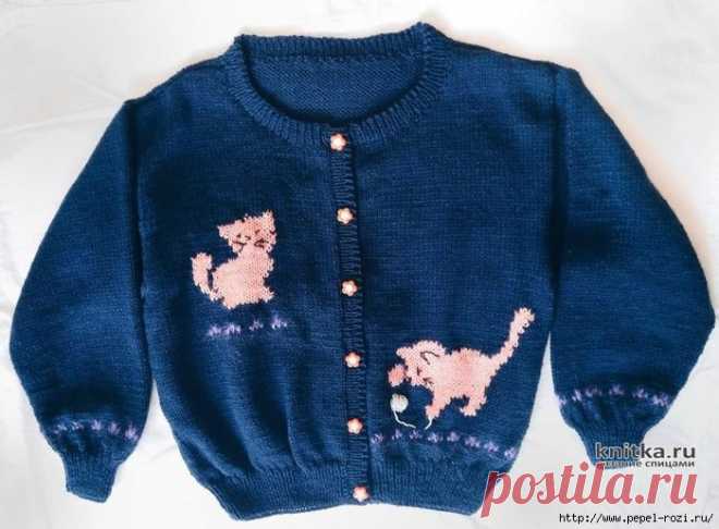 Детская кофточка спицами «Веселые котята» — HandMade