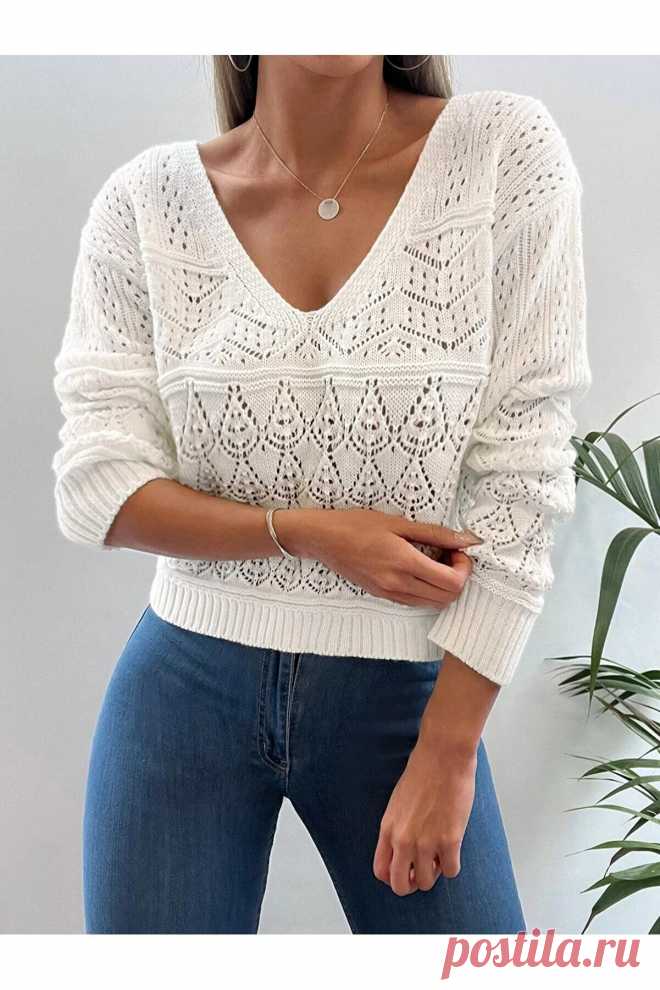 Пуловер с блоками ажурных узоров (схема узора)