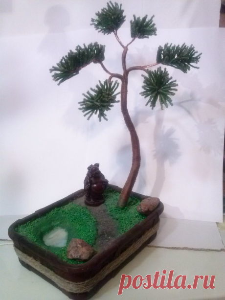 Бонсай &quot;Сосна&quot;. Рубка, кожа, шпагат, камни.