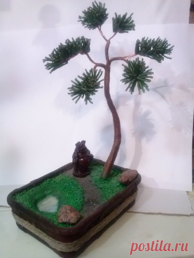 Бонсай "Сосна". Рубка, кожа, шпагат, камни.
